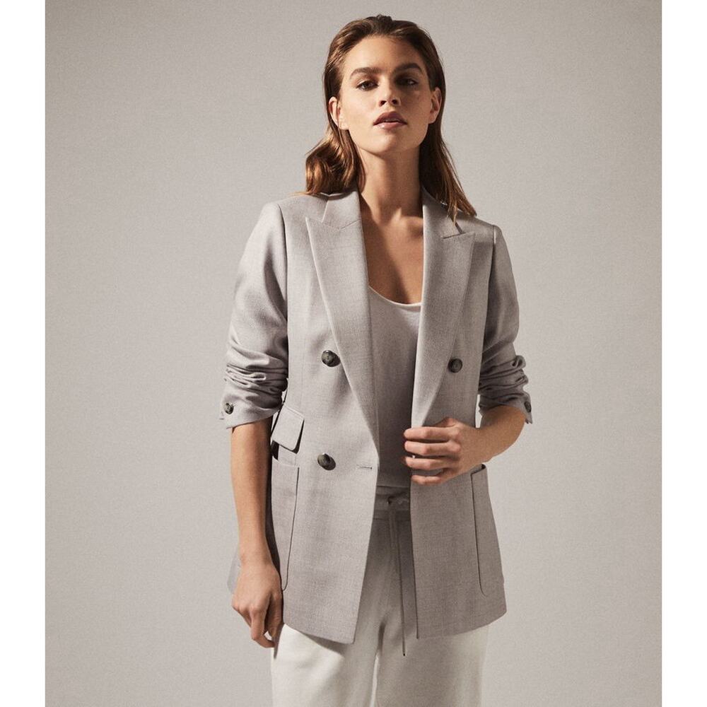Reiss Grey Marl Double Breasted Wool Blend Blazer Jacket Women US 10